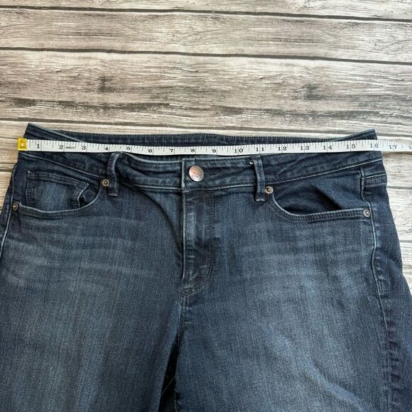 Ann Taylor LOFT Women's Slim Straight Leg Jeans Dark Blue Denim 32 Stretchy Zip - Picture 9 of 11